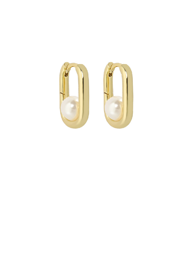 925 Sterling Silver Plated Gold Fashion Elegant U-Shape Geometric Stud Earrings with Imitation Pearls