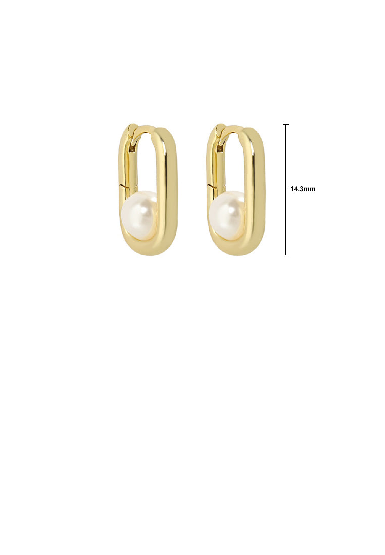 925 Sterling Silver Plated Gold Fashion Elegant U-Shape Geometric Stud Earrings with Imitation Pearls