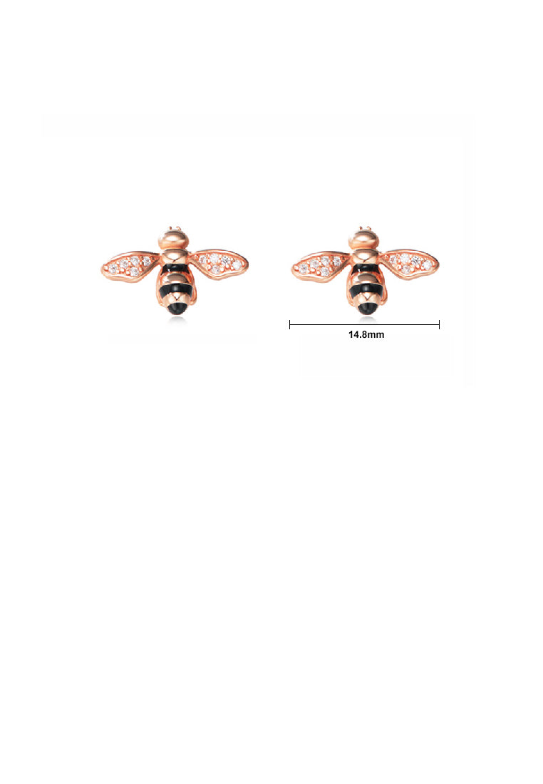 925 Sterling Silver Plated Rose Gold Simple Cute Bee Stud Earrings with Cubic Zirconia - Luxurious Look