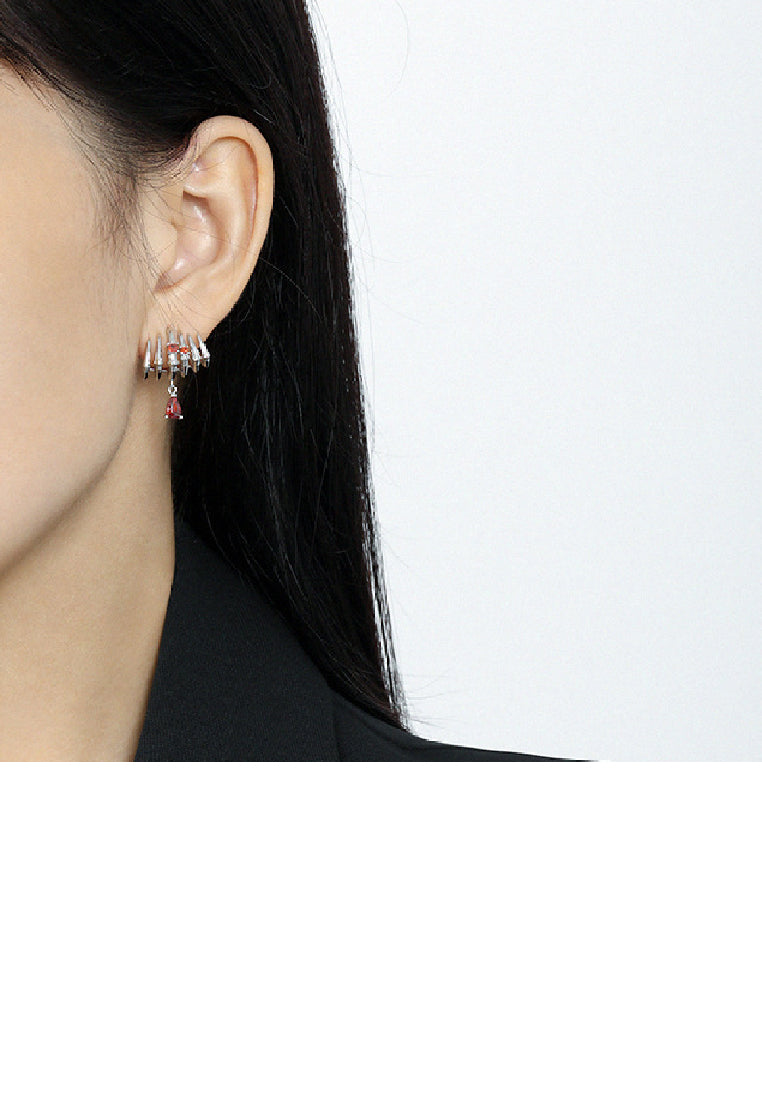 925 Sterling Silver Fashion Personality Bone Shape Earrings with Red Cubic Zirconia - Luxurious Look - Vibrant Color