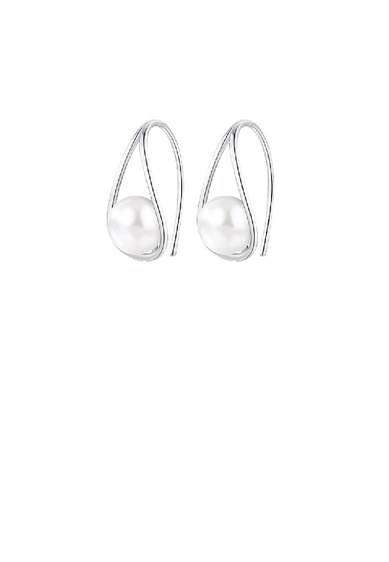 925 Sterling Silver Simple Fashion Hollow Water Drop Shape Geometric Earrings with Freshwater Pearls
