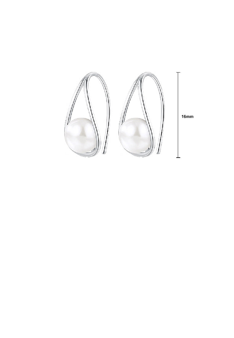 925 Sterling Silver Simple Fashion Hollow Water Drop Shape Geometric Earrings with Freshwater Pearls