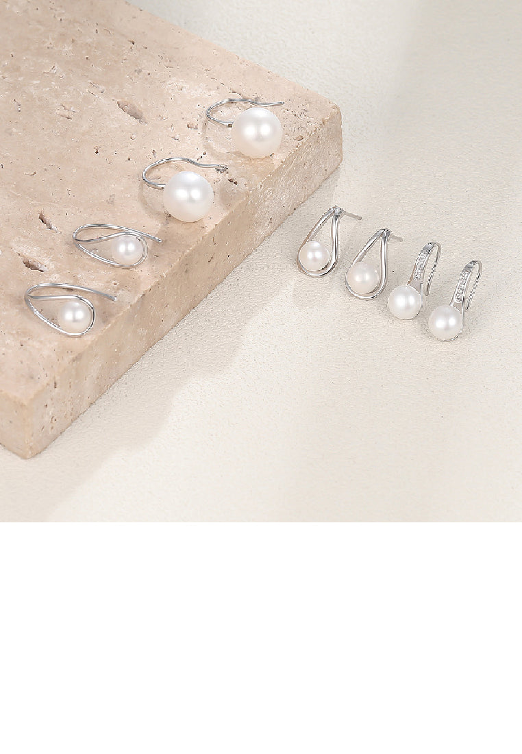925 Sterling Silver Simple Fashion Geometric Freshwater Pearl Earrings - Luxurious Look