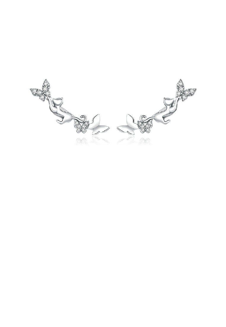 925 Sterling Silver Fashion Temperament Cat Butterfly Stud Earrings with Cubic Zirconia - Luxurious Look
