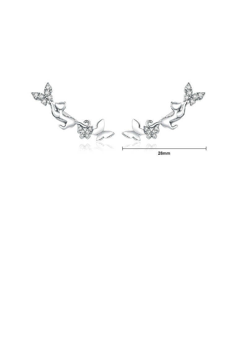 925 Sterling Silver Fashion Temperament Cat Butterfly Stud Earrings with Cubic Zirconia - Luxurious Look