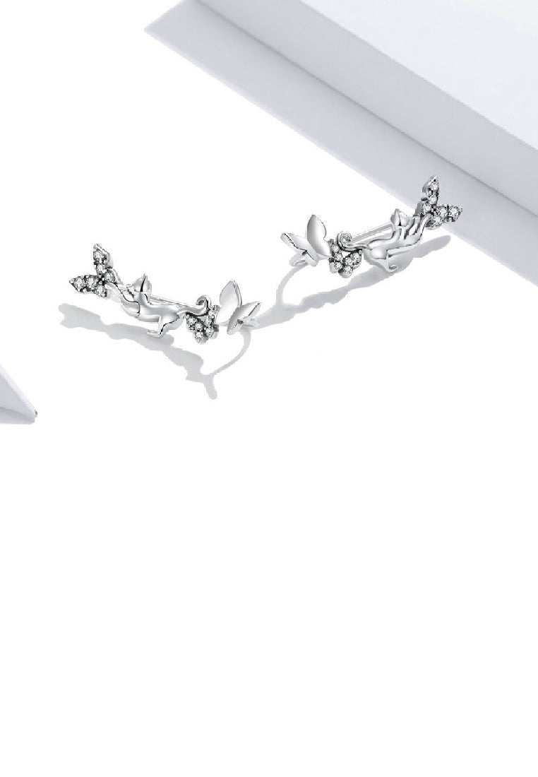 925 Sterling Silver Fashion Temperament Cat Butterfly Stud Earrings with Cubic Zirconia - Luxurious Look