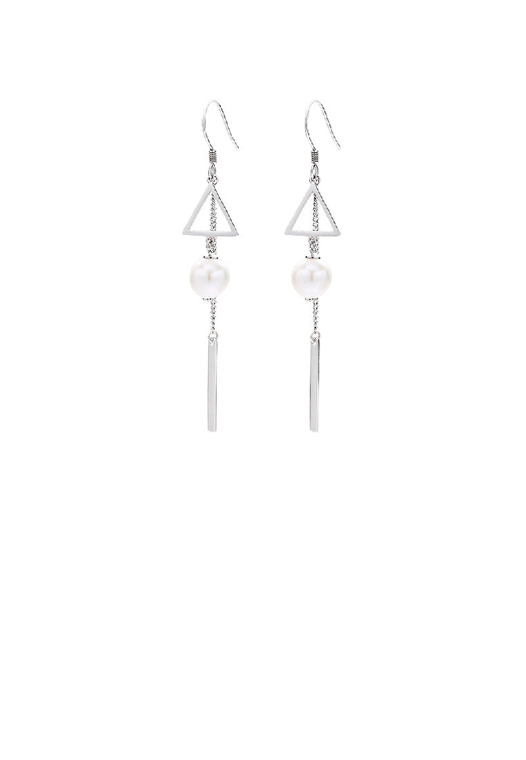 925 Sterling Silver Fashion Temperament Hollow Triangle Freshwater Pearl Tassel Earrings - Luxurious Look