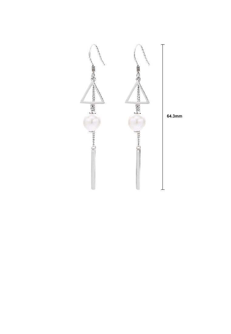 925 Sterling Silver Fashion Temperament Hollow Triangle Freshwater Pearl Tassel Earrings - Luxurious Look