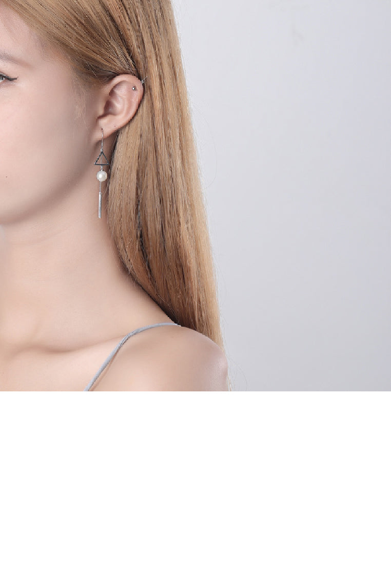 925 Sterling Silver Fashion Temperament Hollow Triangle Freshwater Pearl Tassel Earrings - Luxurious Look