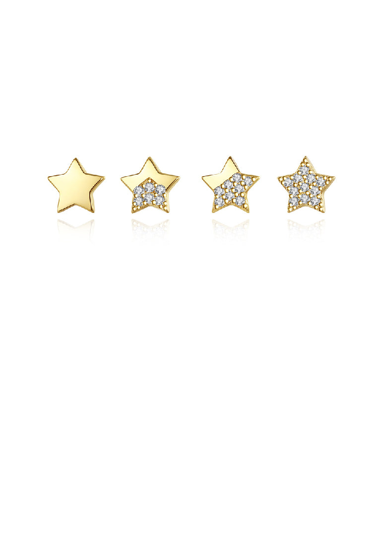 925 Sterling Silver Plated Gold Simple Fashion Four-Piece Star Stud Earrings with Cubic Zirconia - Luxurious Look