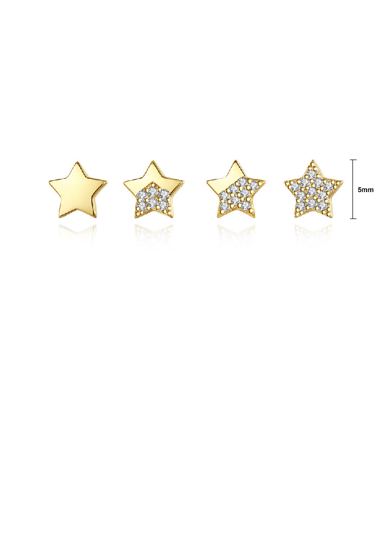 925 Sterling Silver Plated Gold Simple Fashion Four-Piece Star Stud Earrings with Cubic Zirconia - Luxurious Look