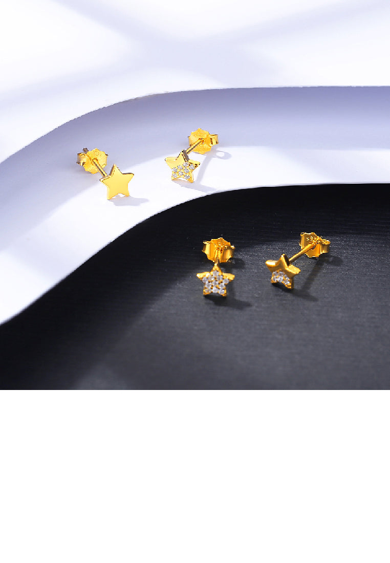 925 Sterling Silver Plated Gold Simple Fashion Four-Piece Star Stud Earrings with Cubic Zirconia - Luxurious Look