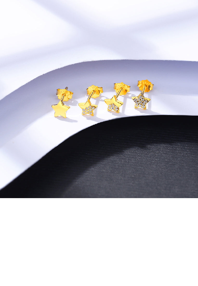 925 Sterling Silver Plated Gold Simple Fashion Four-Piece Star Stud Earrings with Cubic Zirconia - Luxurious Look