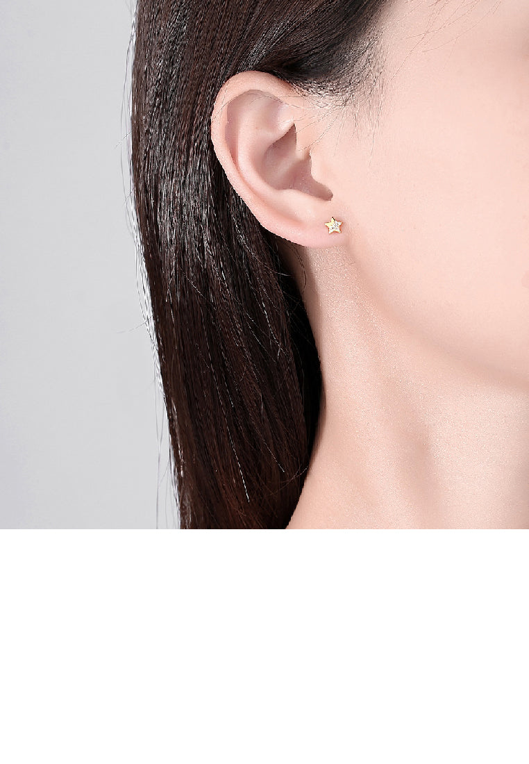 925 Sterling Silver Plated Gold Simple Fashion Four-Piece Star Stud Earrings with Cubic Zirconia - Luxurious Look