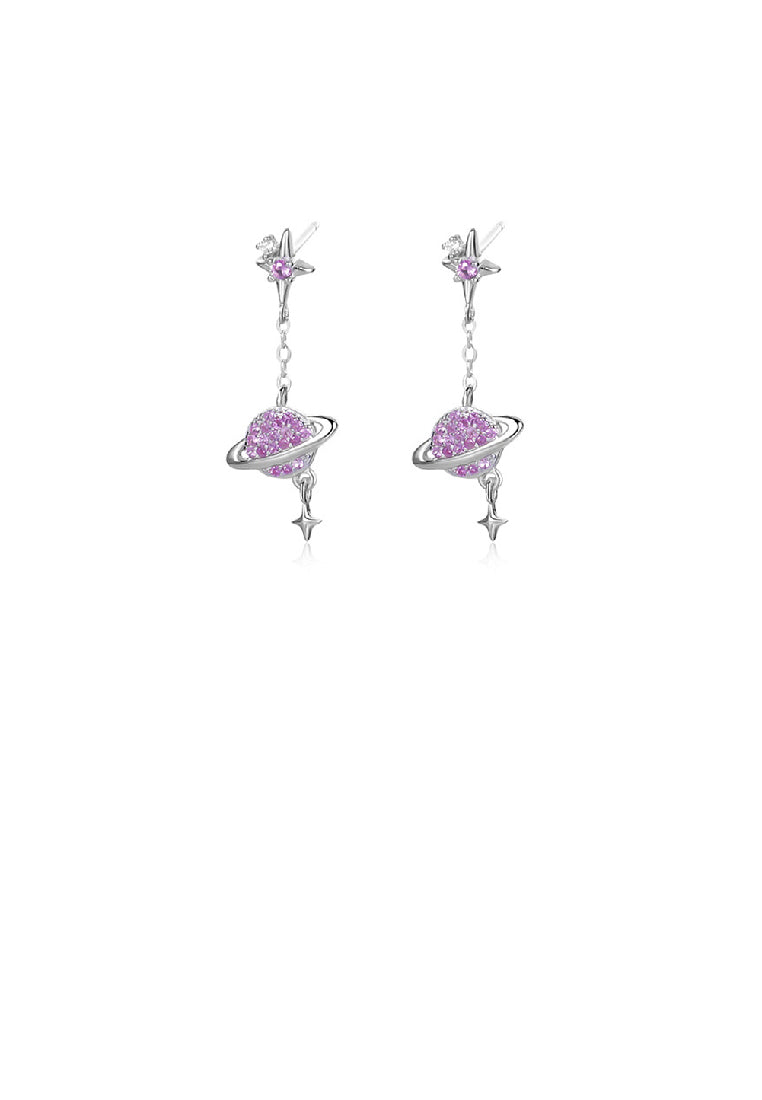925 Sterling Silver Fashion Creative Planet Star Tassel Earrings with Cubic Zirconia - Luxurious Look