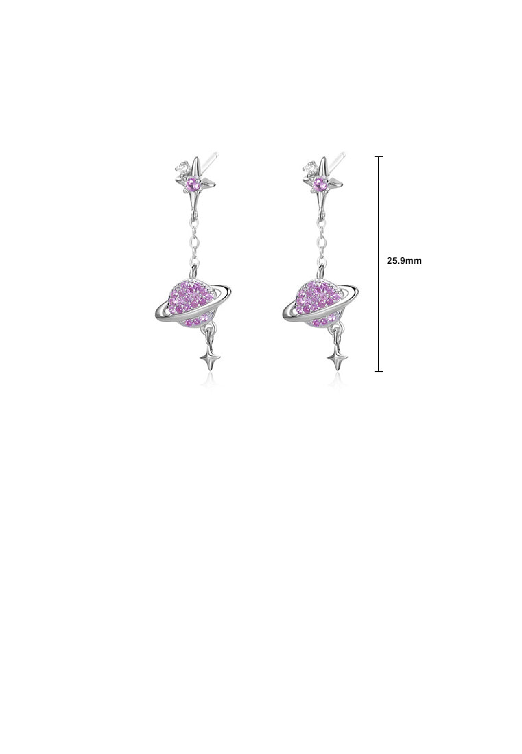 925 Sterling Silver Fashion Creative Planet Star Tassel Earrings with Cubic Zirconia - Luxurious Look