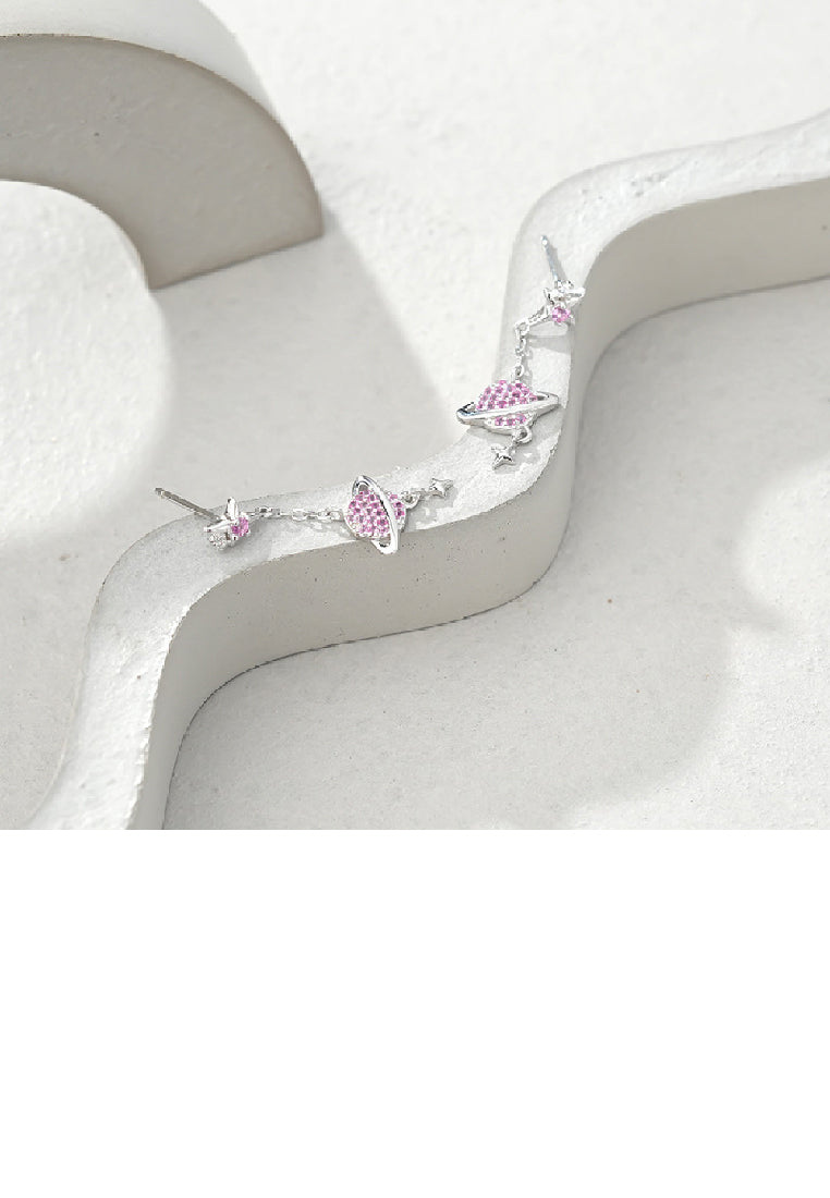 925 Sterling Silver Fashion Creative Planet Star Tassel Earrings with Cubic Zirconia - Luxurious Look