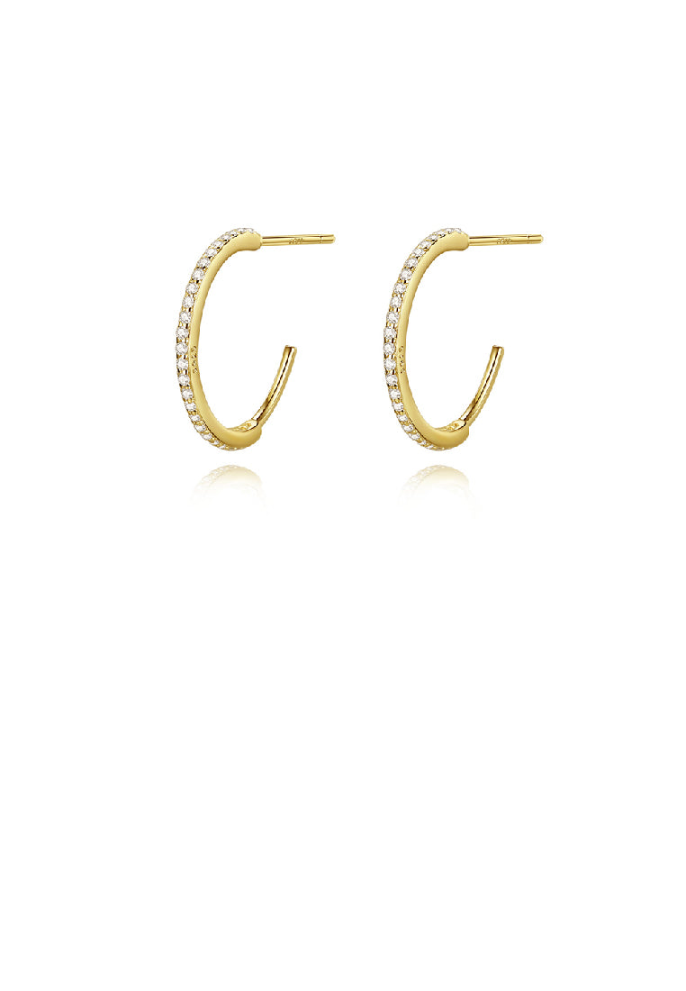 925 Sterling Silver Plated Gold Simple Temperament C-Shape Geometric Stud Earrings
