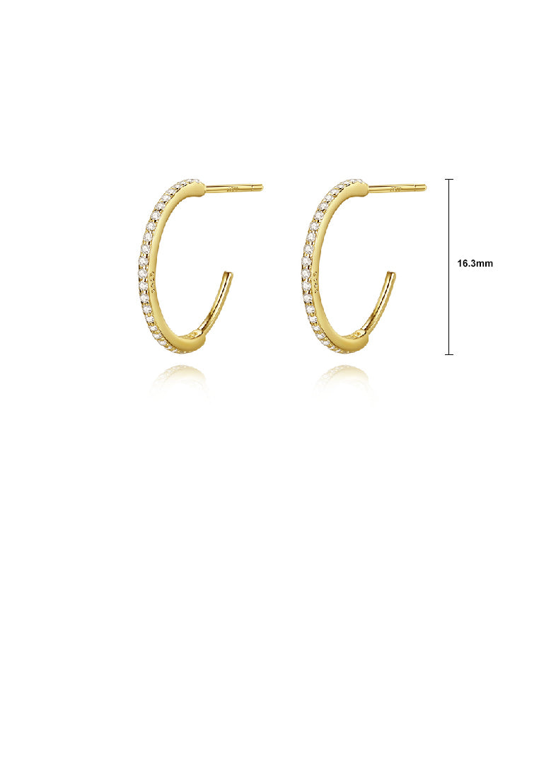 925 Sterling Silver Plated Gold Simple Temperament C-Shape Geometric Stud Earrings