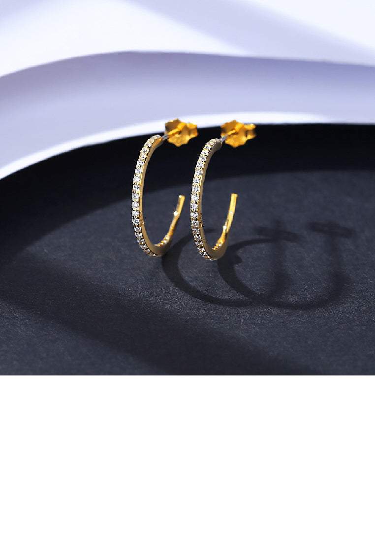 925 Sterling Silver Plated Gold Simple Temperament C-Shape Geometric Stud Earrings