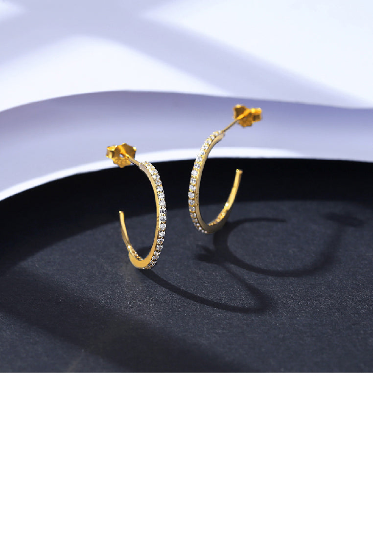 925 Sterling Silver Plated Gold Simple Temperament C-Shape Geometric Stud Earrings