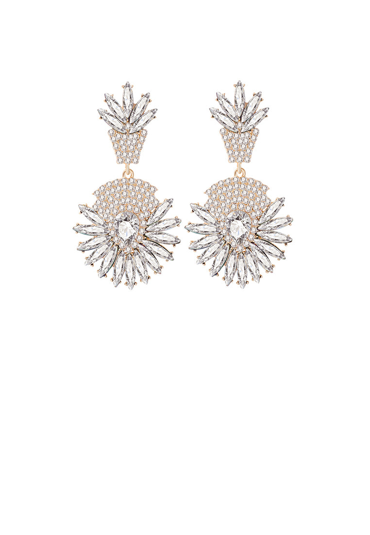 Fashion Brilliant Plated Gold Floral Geometric Round Earrings with White Cubic Zirconia - Luxurious Look