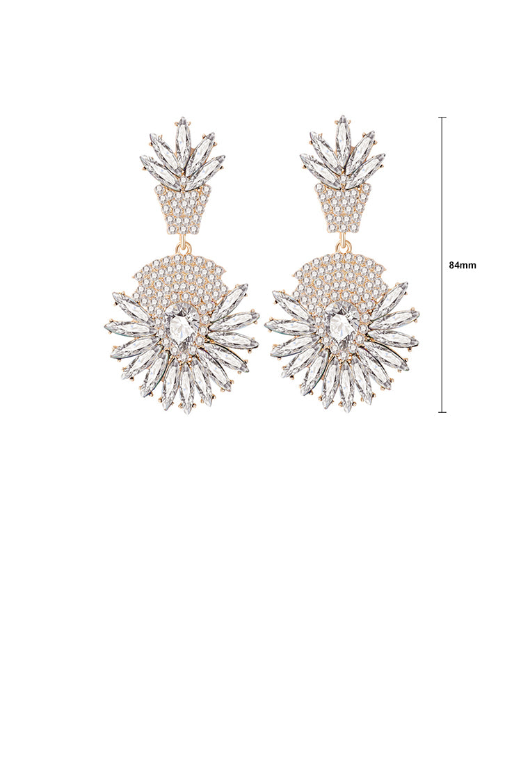 Fashion Brilliant Plated Gold Floral Geometric Round Earrings with White Cubic Zirconia - Luxurious Look