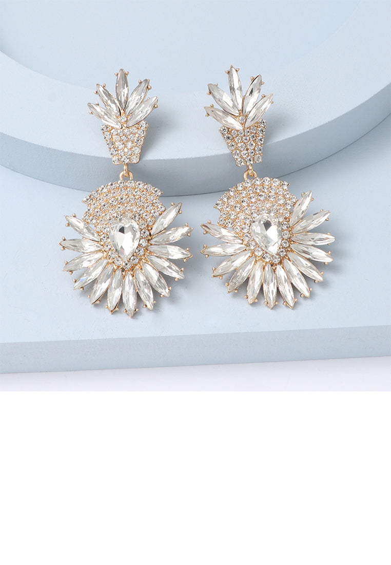 Fashion Brilliant Plated Gold Floral Geometric Round Earrings with White Cubic Zirconia - Luxurious Look