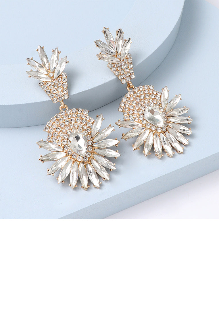 Fashion Brilliant Plated Gold Floral Geometric Round Earrings with White Cubic Zirconia - Luxurious Look