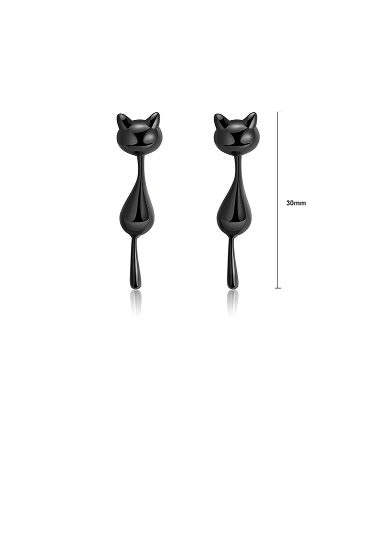 925 Sterling Silver Simple Cute Black Cat Stud Earrings