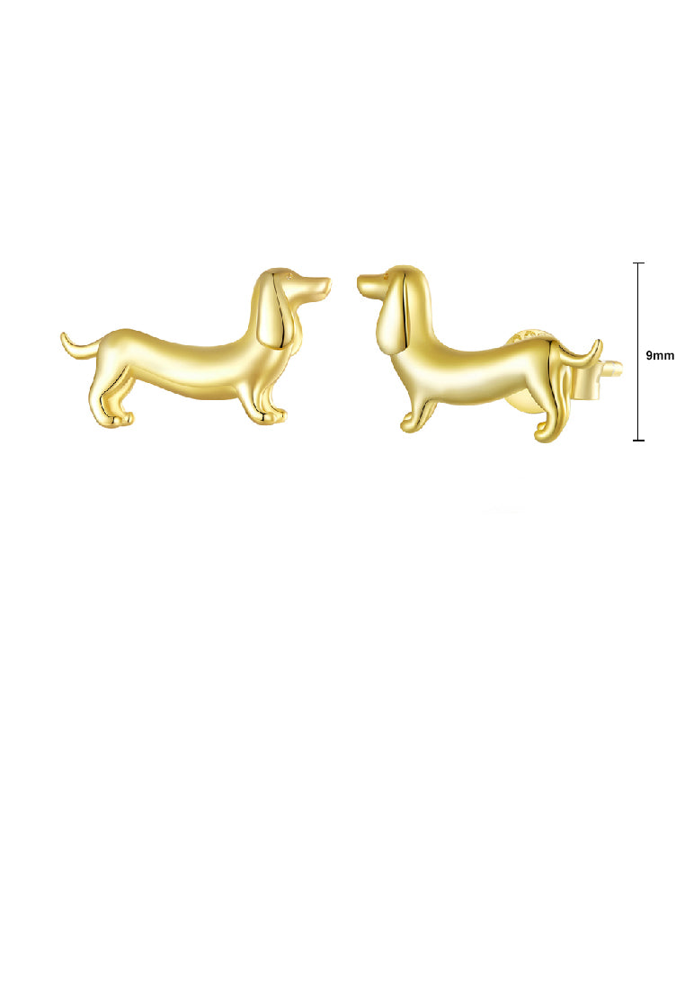 925 Sterling Silver Plated Gold Simple Cute Dachshund Stud Earrings with Cubic Zirconia - Luxurious Look