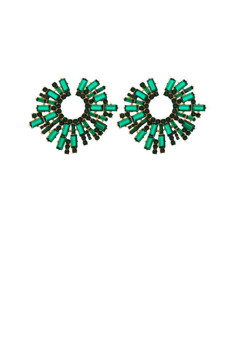 Fashion Brilliant Plated Gold Geometric Stud Earrings with Green Cubic Zirconia - Luxurious Look