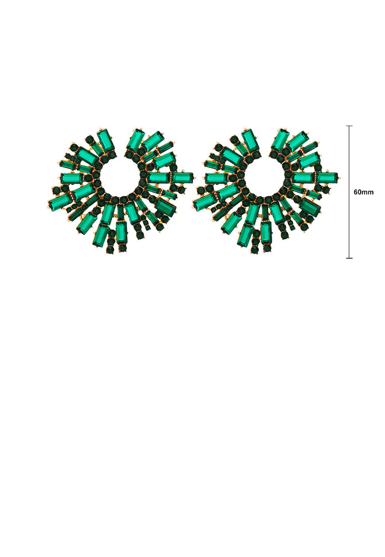 Fashion Brilliant Plated Gold Geometric Stud Earrings with Green Cubic Zirconia - Luxurious Look