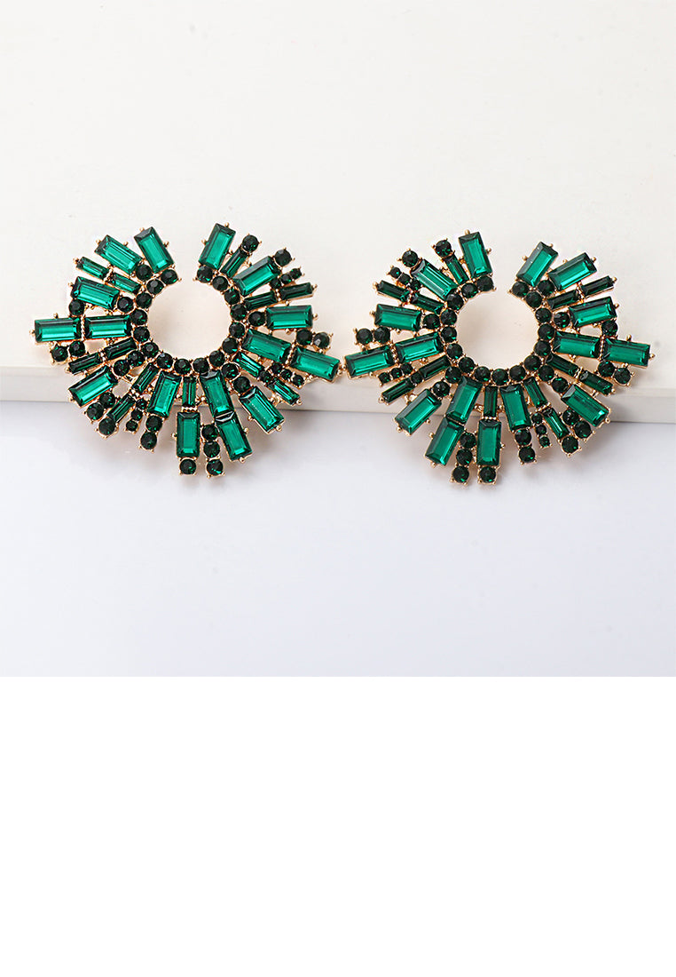 Fashion Brilliant Plated Gold Geometric Stud Earrings with Green Cubic Zirconia - Luxurious Look