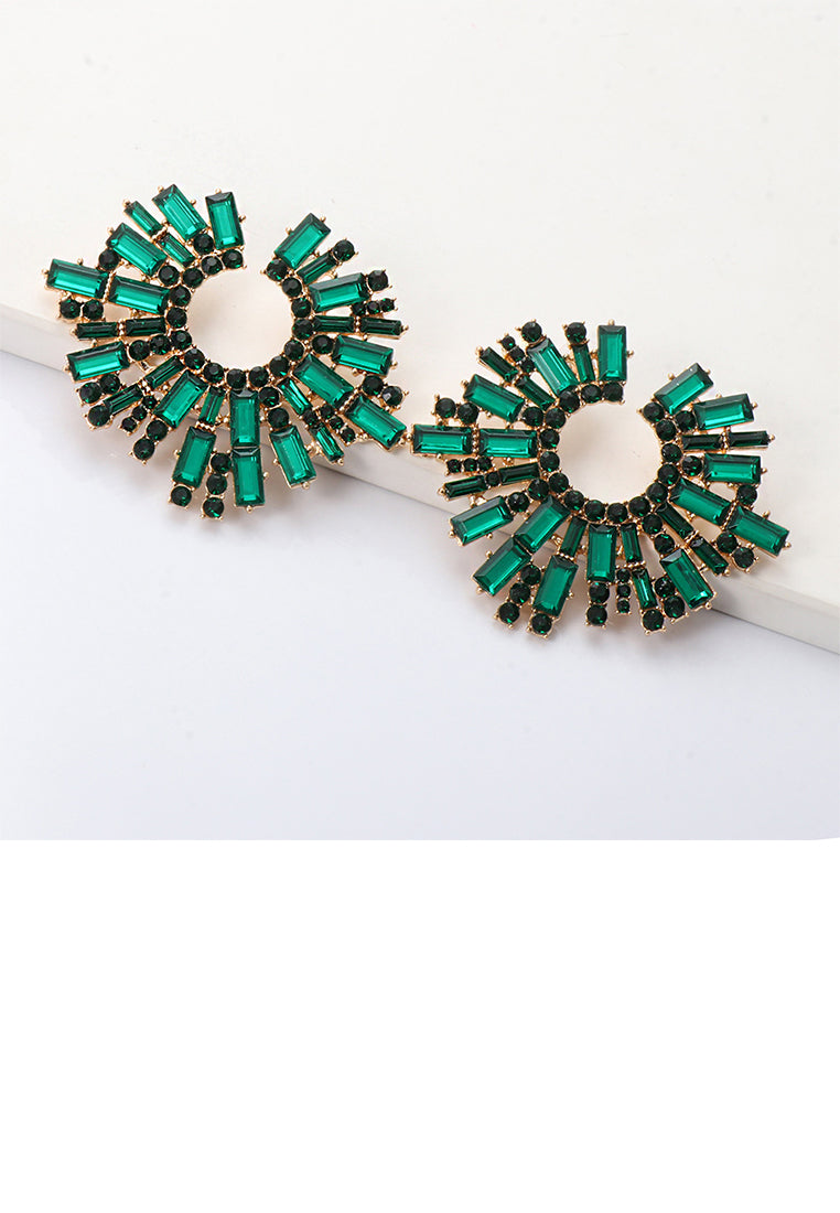 Fashion Brilliant Plated Gold Geometric Stud Earrings with Green Cubic Zirconia - Luxurious Look