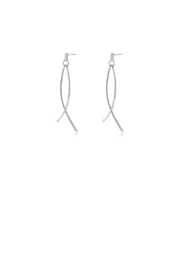925 Sterling Silver Fashion Simple Line Cross Long Earrings