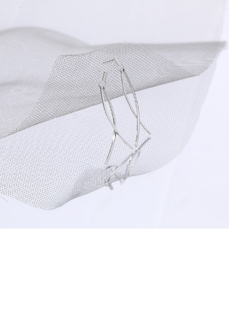 925 Sterling Silver Fashion Simple Line Cross Long Earrings