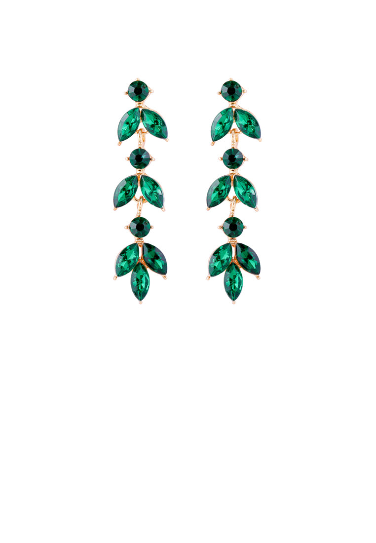 Simple and Fashion Plated Gold Leaf Tassel Earrings with Green Cubic Zirconia - Luxurious Look