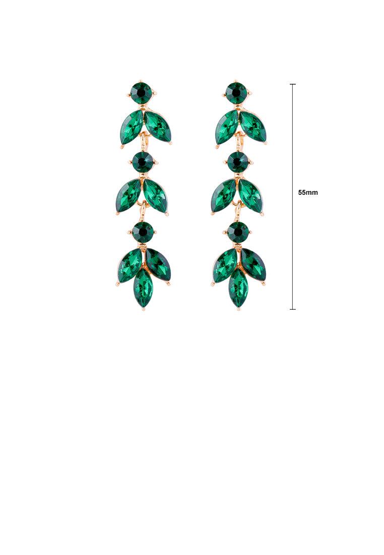 Simple and Fashion Plated Gold Leaf Tassel Earrings with Green Cubic Zirconia - Luxurious Look