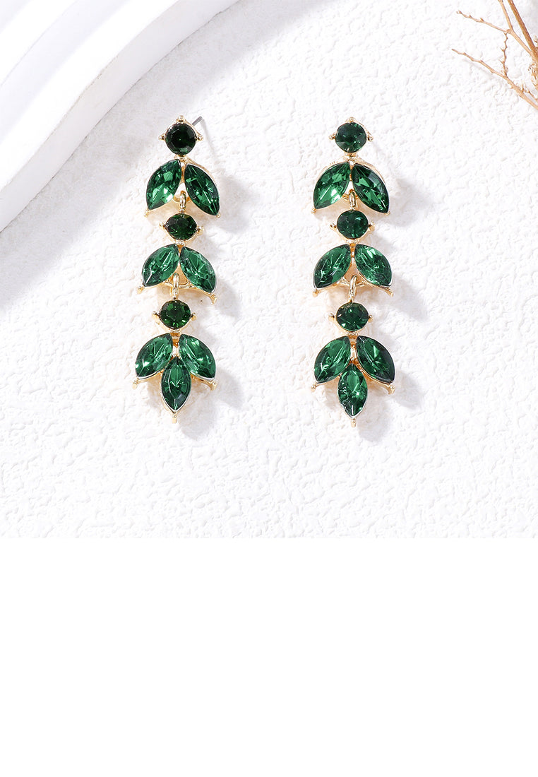 Simple and Fashion Plated Gold Leaf Tassel Earrings with Green Cubic Zirconia - Luxurious Look