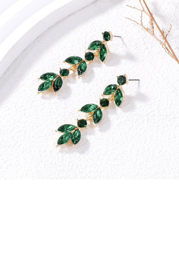 Simple and Fashion Plated Gold Leaf Tassel Earrings with Green Cubic Zirconia - Luxurious Look
