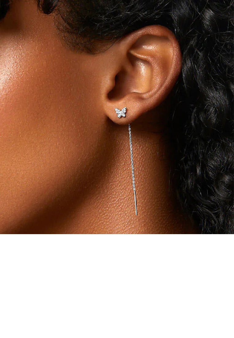 925 Sterling Silver Simple Fashion Butterfly Tassel Earrings