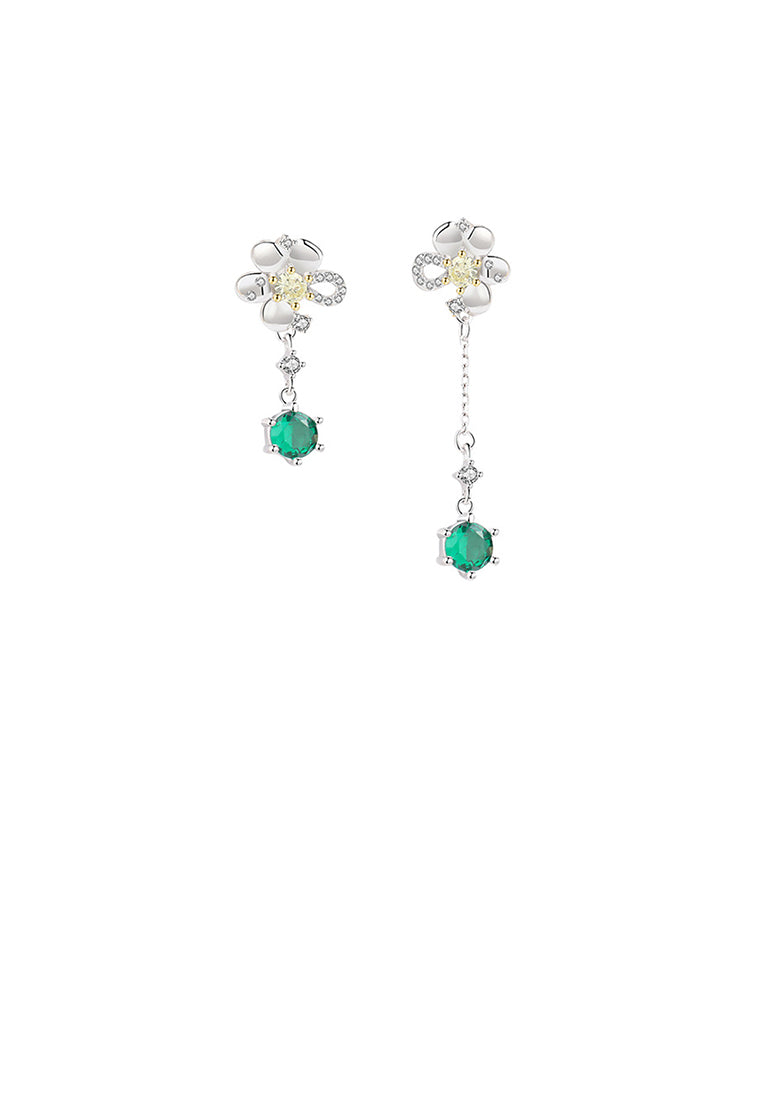 925 Sterling Silver Fashion Temperament Floral Asymmetric Tassel Earrings with Cubic Zirconia - Luxurious Look