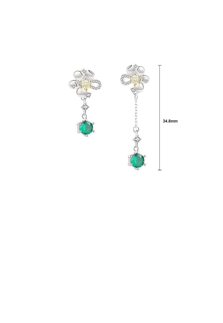 925 Sterling Silver Fashion Temperament Floral Asymmetric Tassel Earrings with Cubic Zirconia - Luxurious Look