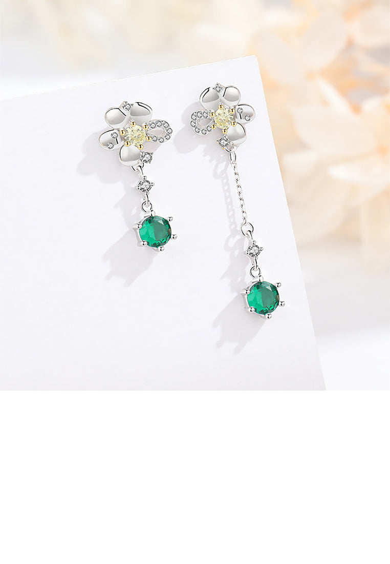 925 Sterling Silver Fashion Temperament Floral Asymmetric Tassel Earrings with Cubic Zirconia - Luxurious Look