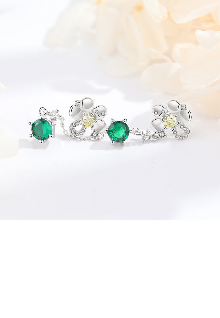 925 Sterling Silver Fashion Temperament Floral Asymmetric Tassel Earrings with Cubic Zirconia - Luxurious Look