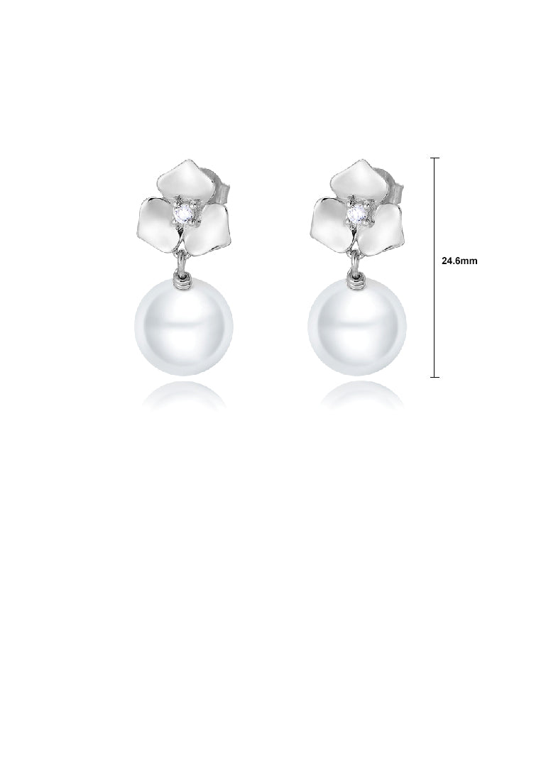 925 Sterling Silver Fashion Elegant Flower Imitation Pearl Earrings with Cubic Zirconia - Luxurious Look