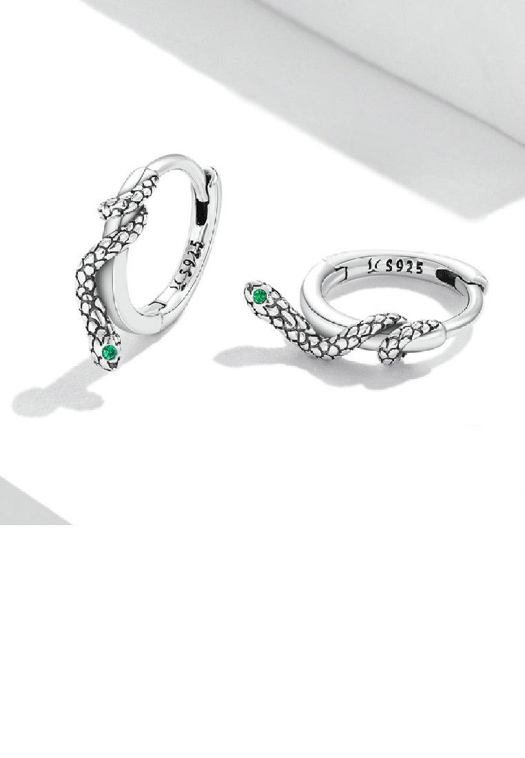 925 Sterling Silver Fashion Personality Snake Geometric Earrings with Cubic Zirconia - Luxurious Look