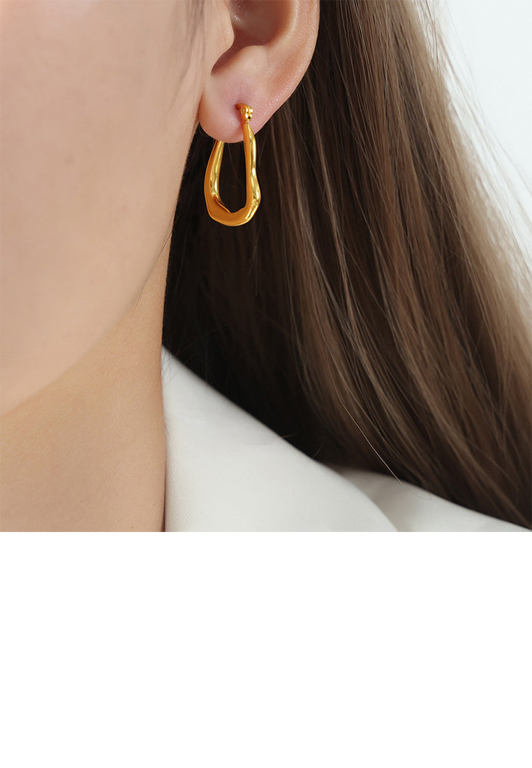 Simple and Personalized Plated Gold 316L Stainless Steel Irregular Hollow Geometric Earrings