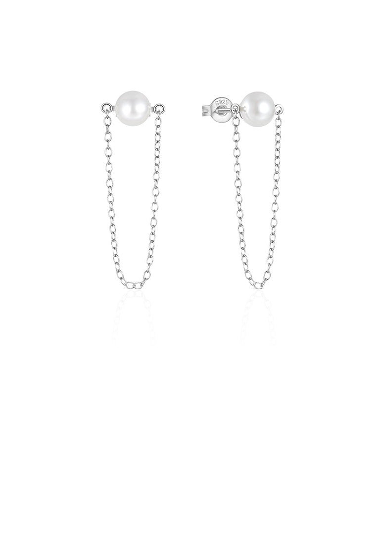 925 Sterling Silver Simple and Elegant Geometric Imitation Pearl Tassel Stud Earrings - Luxurious Look